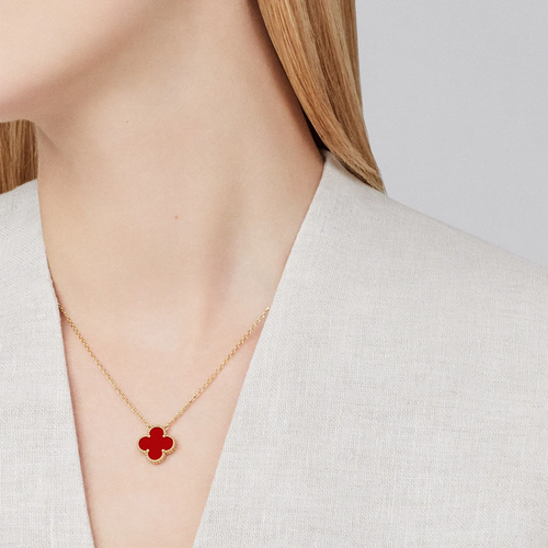Gold Clover Necklace for Women Carnelian 1 Motif Gift Jewelry
