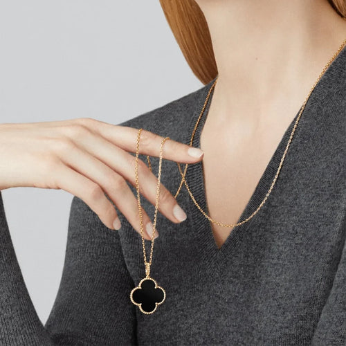 Gold Clover Necklace for Women Onyx 1 Motif Gift Jewelry