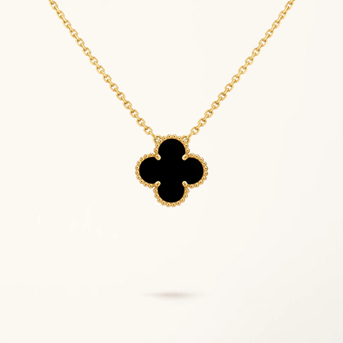 Gold Clover Necklace for Women Onyx 1 Motif Gift Jewelry