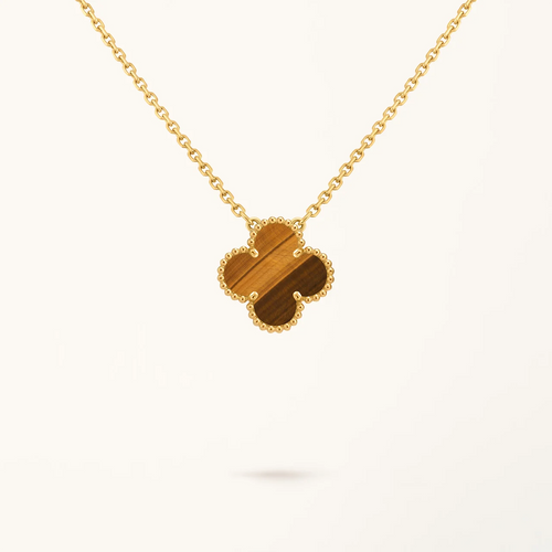 Gold Clover Necklace for Women Tiger Eye 1 Motif Gift Jewelry