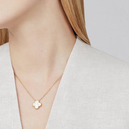 Gold Clover Necklace for Women White Mother of Pearl 1 Motif Gift Jewelry