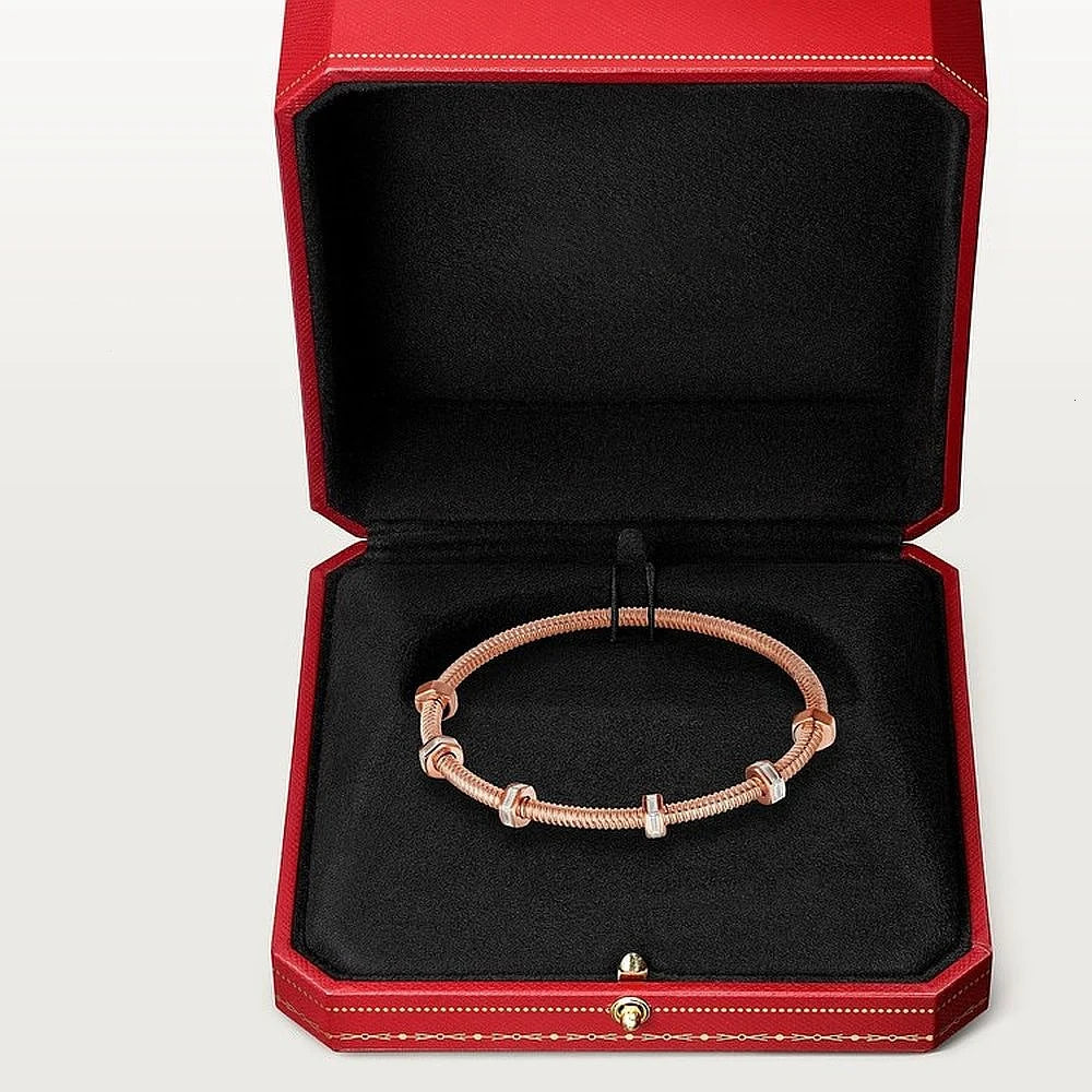 Ecrou Screw Rose Gold Tone Bracelet Bold Design With Sparkling Stones Present For Women Jewelry Gift Ideas