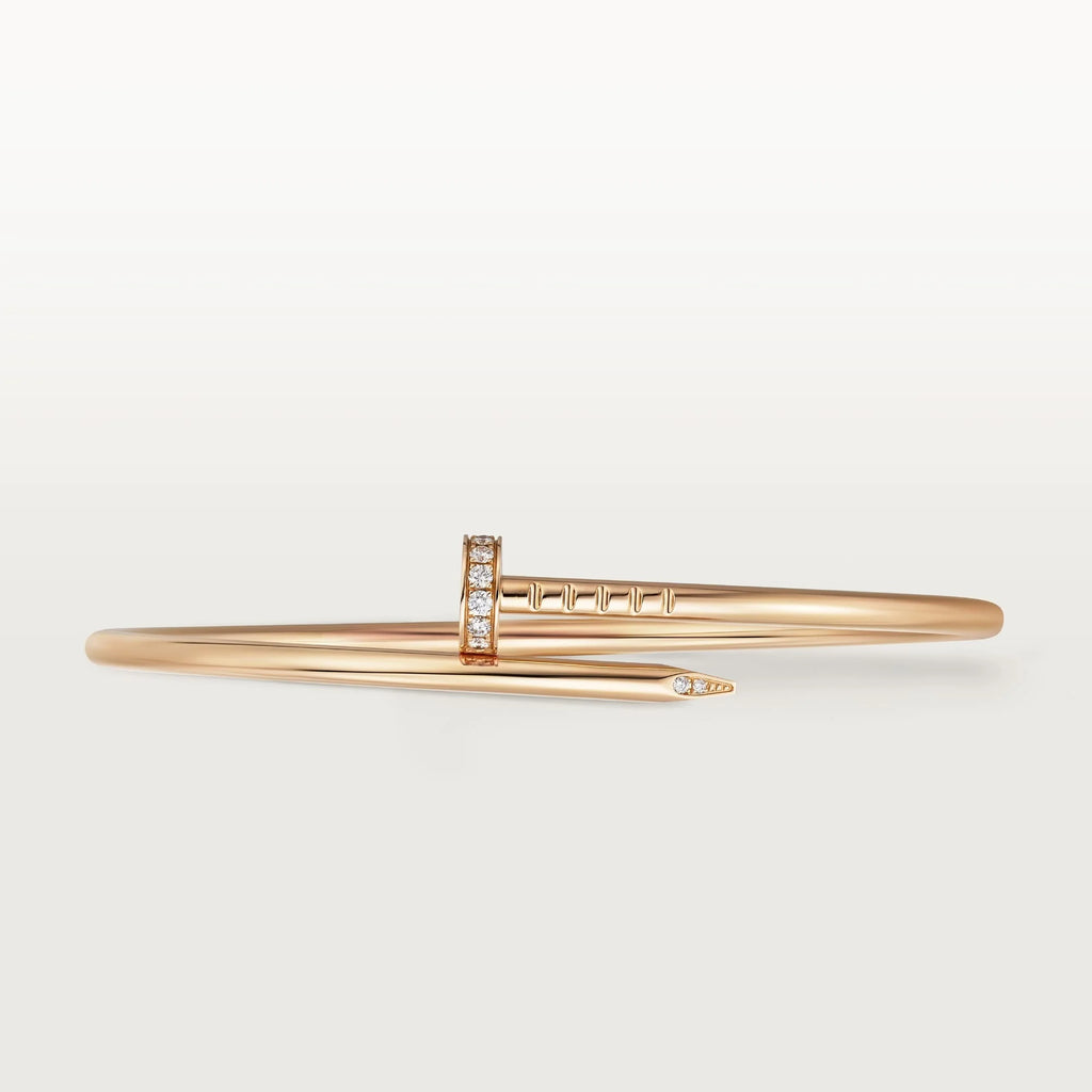 Elegant Golden Nail-Inspired Bangle with Sparkling Crystals, Small Model