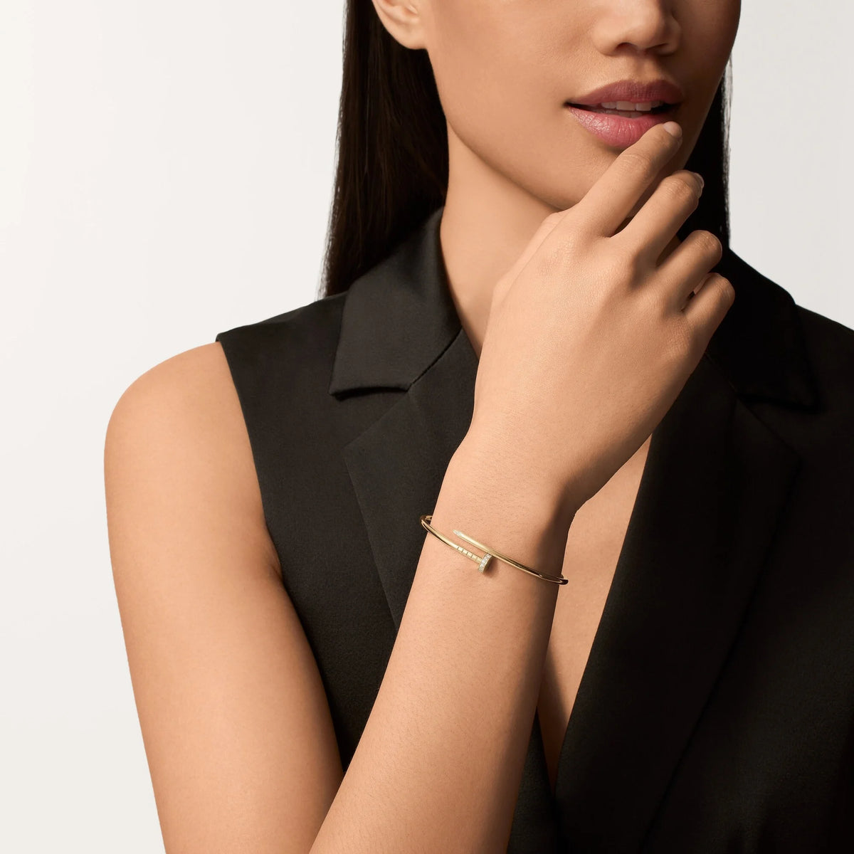Elegant Golden Nail-Inspired Bangle with Sparkling Crystals, Small Model