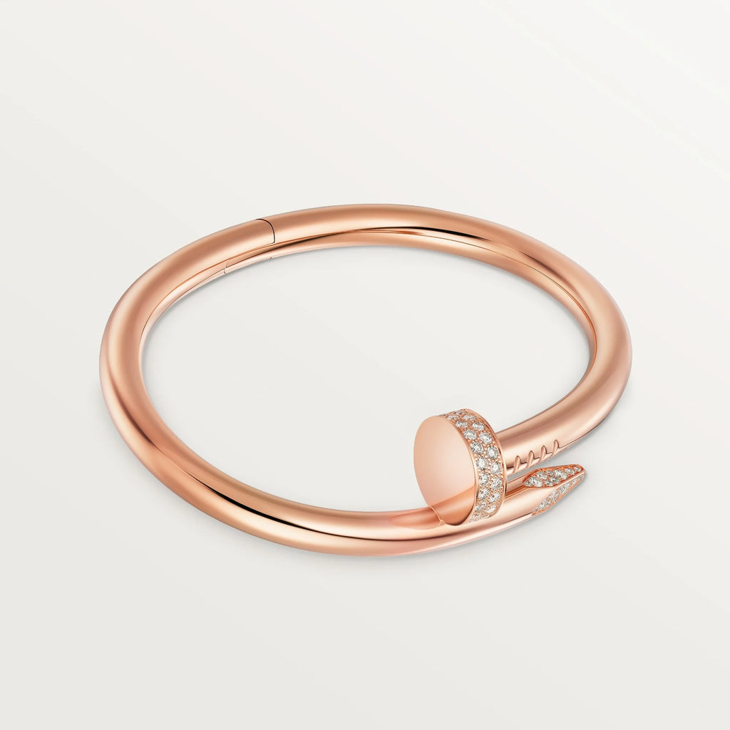Elegant Pink Gold Nail-Inspired Bangle with Sparkling Crystals, Large Model