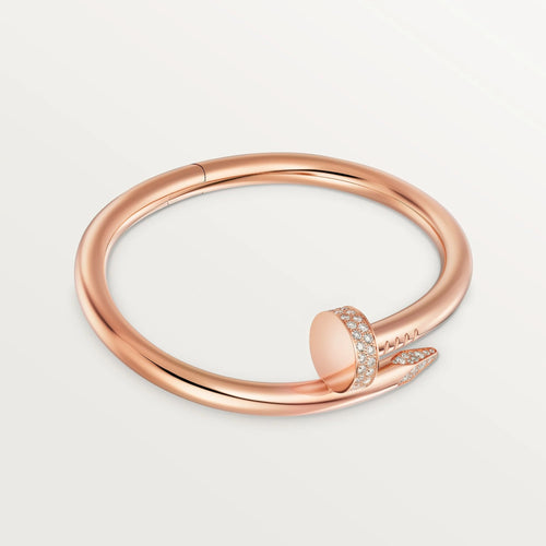 Elegant Pink Gold Nail-Inspired Bangle with Sparkling Crystals, Large Model