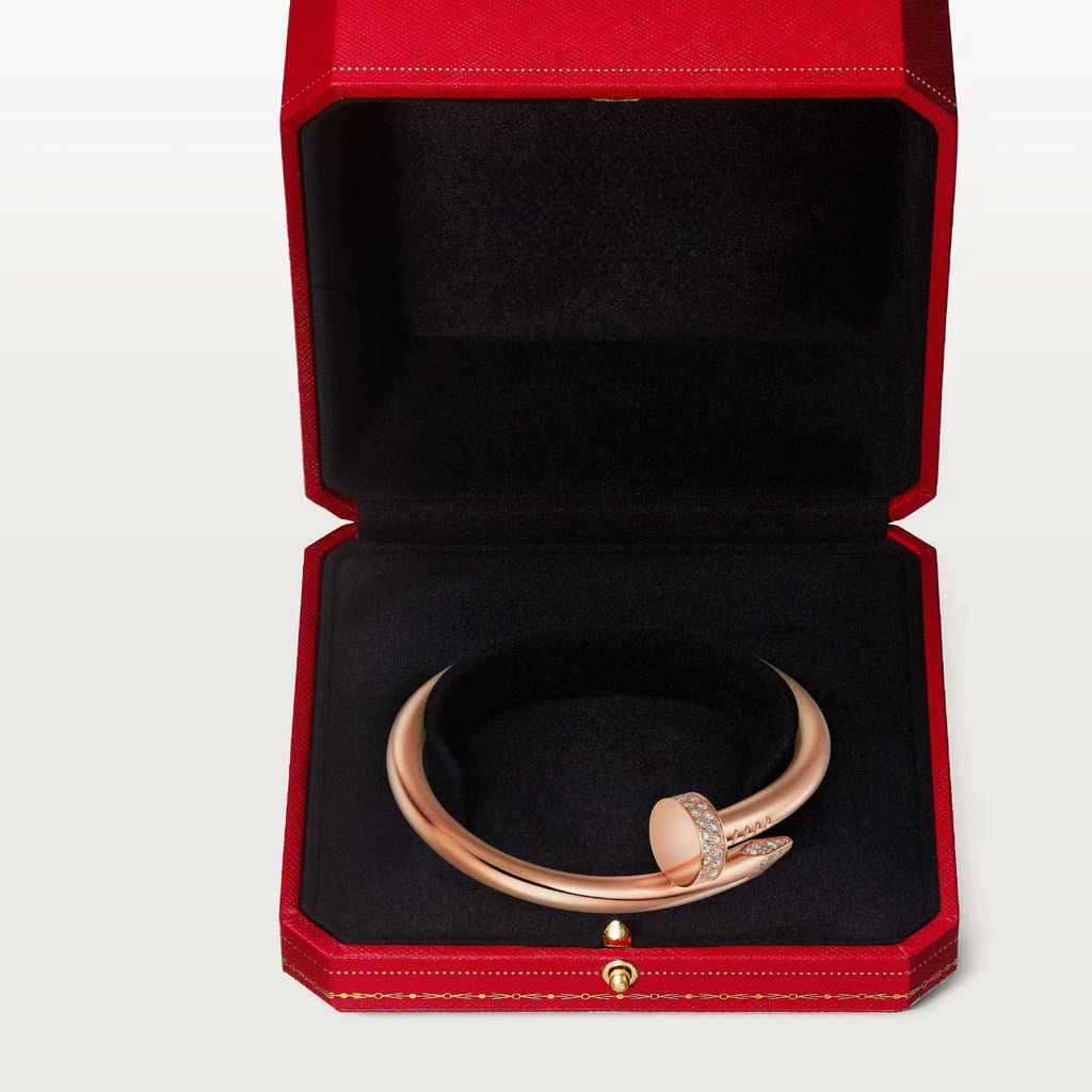 Elegant Pink Gold Nail-Inspired Bangle with Sparkling Crystals, Large Model