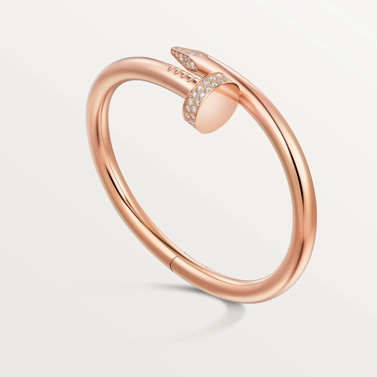 Elegant Pink Gold Nail-Inspired Bangle with Sparkling Crystals, Large Model