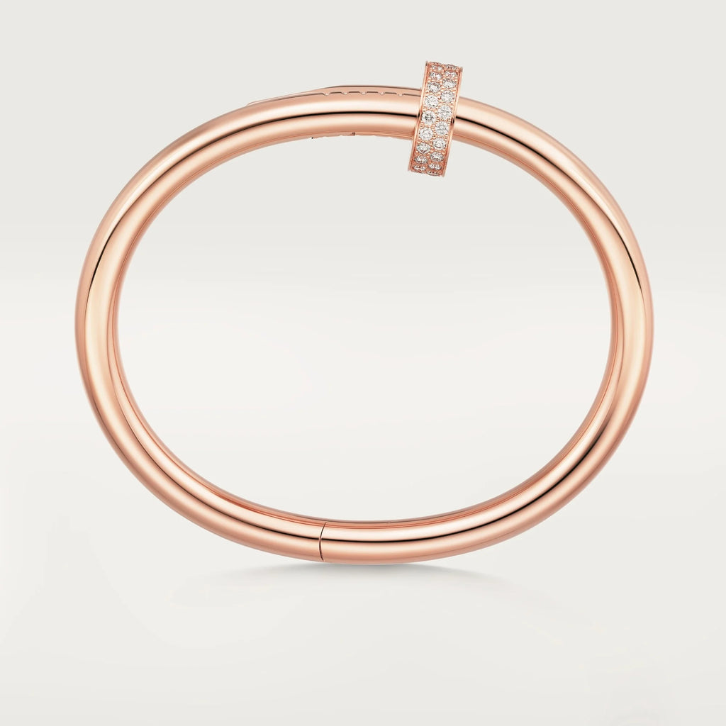 Elegant Pink Gold Nail-Inspired Bangle with Sparkling Crystals, Large Model