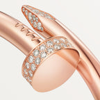 Elegant Pink Gold Nail-Inspired Bangle with Sparkling Crystals, Large Model