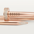 Elegant Pink Gold Nail-Inspired Bangle with Sparkling Crystals, Large Model