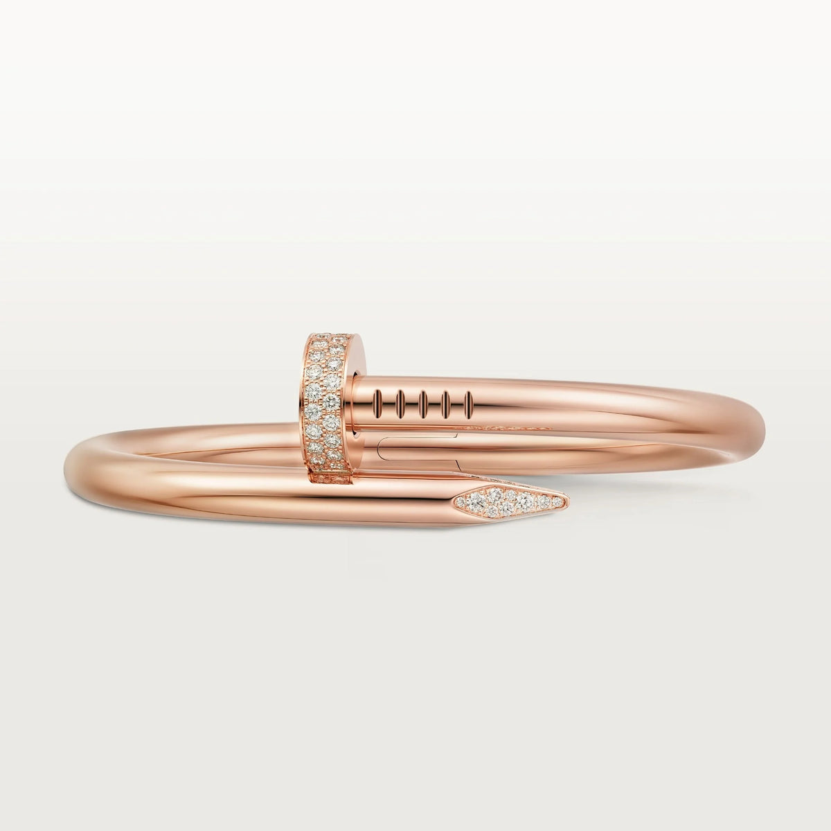 Elegant Pink Gold Nail-Inspired Bangle with Sparkling Crystals, Large Model
