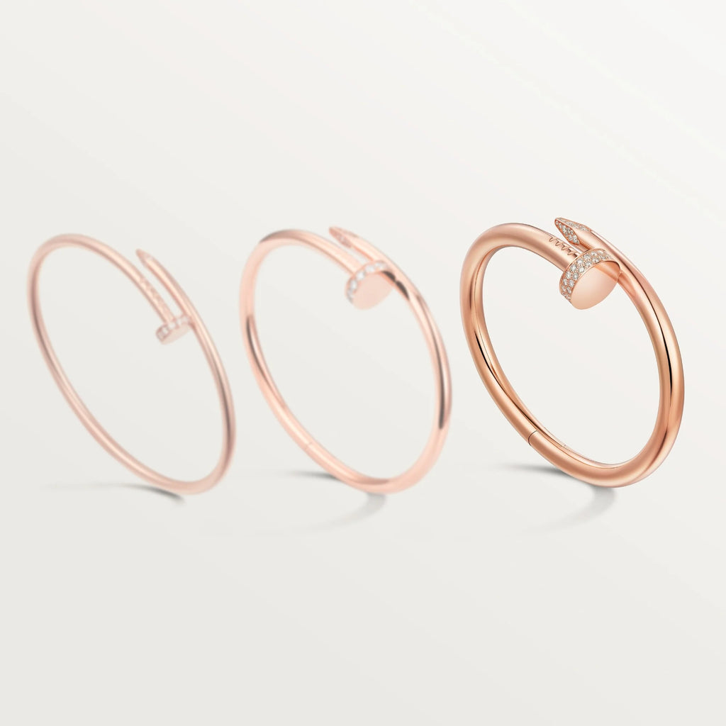 Elegant Pink Gold Nail-Inspired Bangle with Sparkling Crystals, Large Model