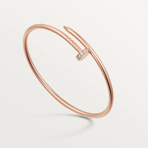 Elegant Pink Gold Nail-Inspired Bangle with Sparkling Crystals, Small Model