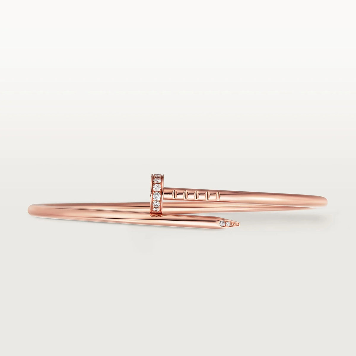 Elegant Pink Gold Nail-Inspired Bangle with Sparkling Crystals, Small Model