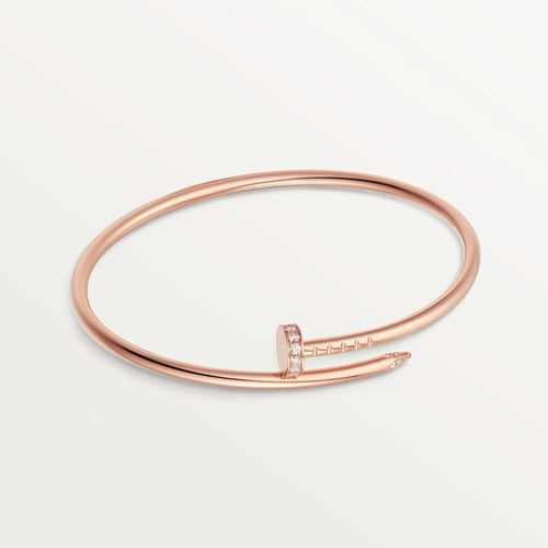 Elegant Pink Gold Nail-Inspired Bangle with Sparkling Crystals, Small Model
