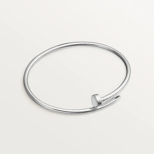 Elegant White Gold Nail-Inspired Bangle with Classic Metal Polish, Small Model