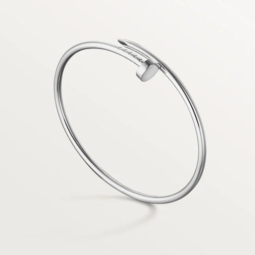 Elegant White Gold Nail-Inspired Bangle with Classic Metal Polish, Small Model
