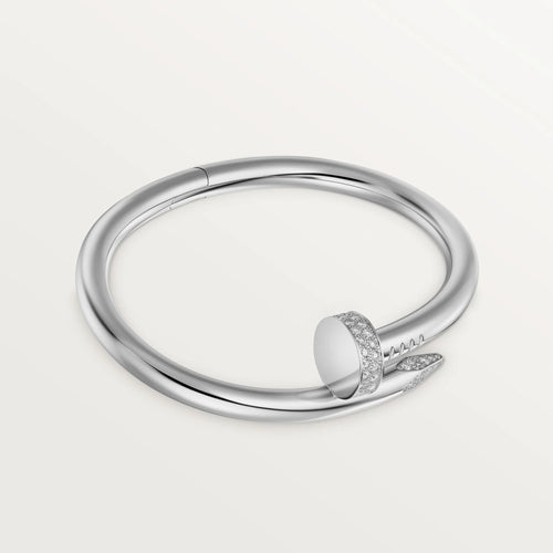 Elegant White Gold Nail-Inspired Bangle with Sparkling Crystals, Large Model