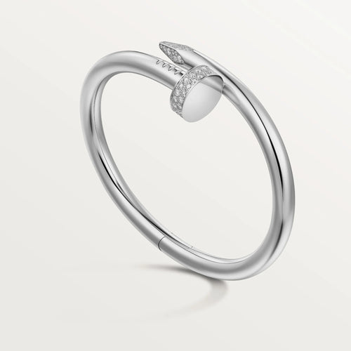 Elegant White Gold Nail-Inspired Bangle with Sparkling Crystals, Large Model