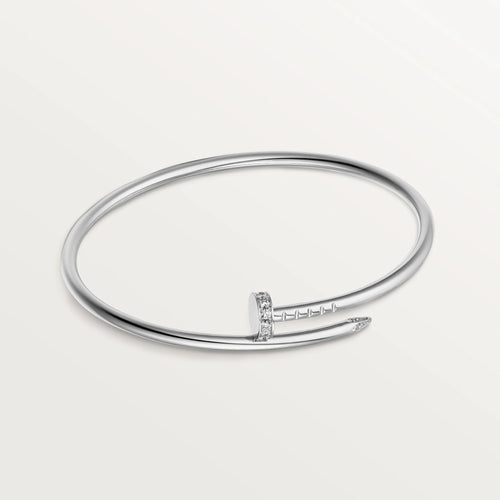 Elegant White Gold Nail-Inspired Bangle with Sparkling Crystals, Small Model