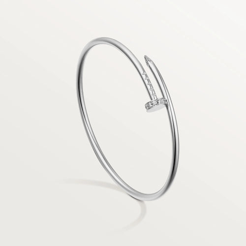 Elegant White Gold Nail-Inspired Bangle with Sparkling Crystals, Small Model