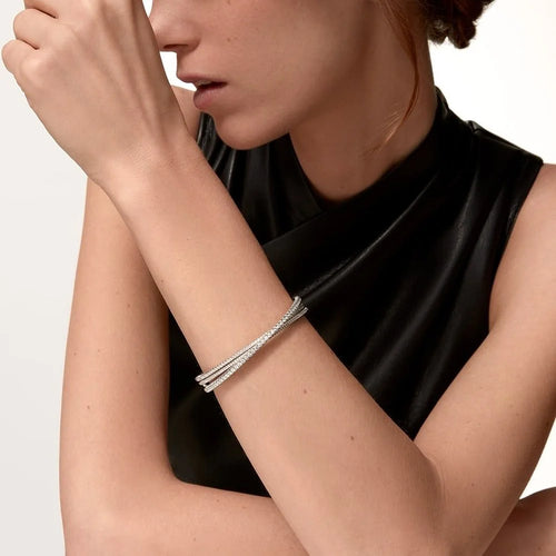 Etincelle White Gold Tone Triple Row Bracelet With Sparkling Stone Jewelry Gift Ideas