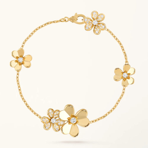 Gold Flower Bracelet for Women Pave and Cubic Zirconia Multi Flower Gift Jewelry