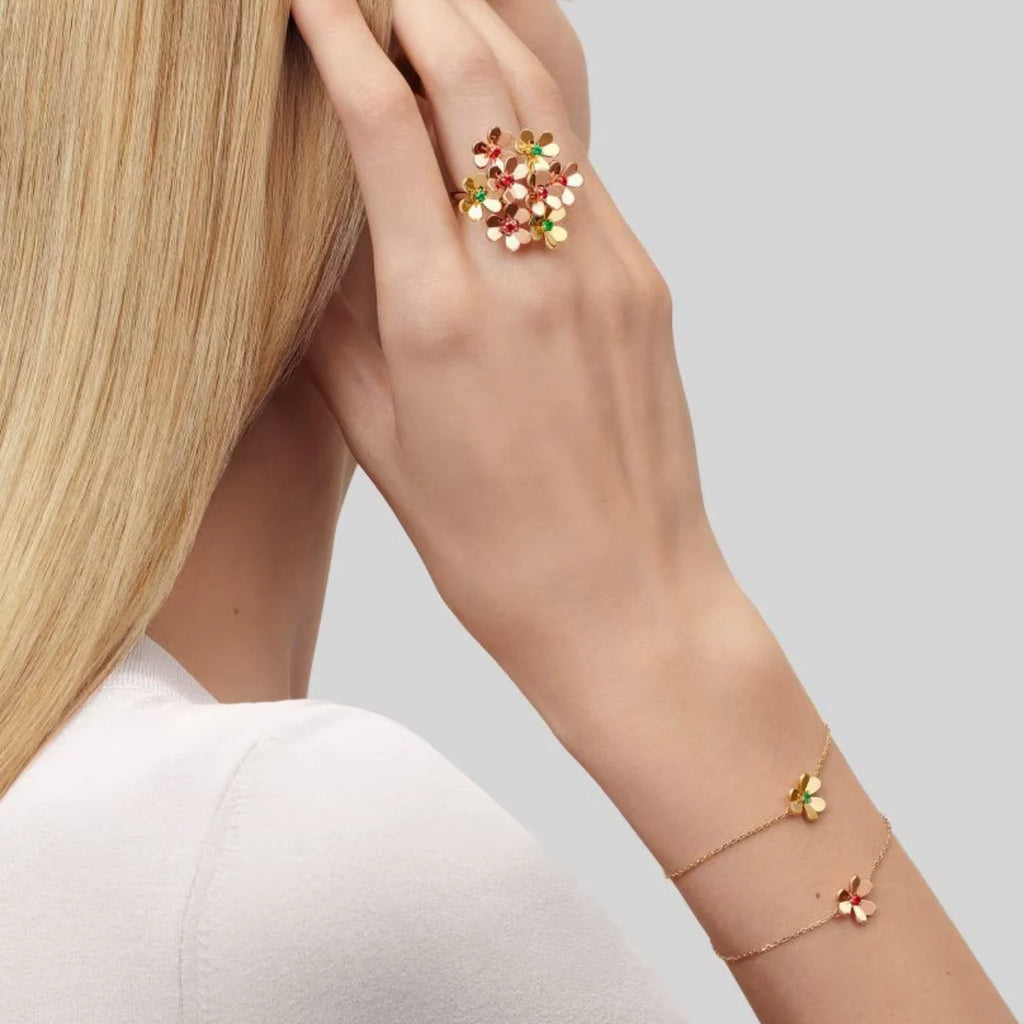 Gold Flower Bracelet for Women Malachite Mini Model Gift Jewelry