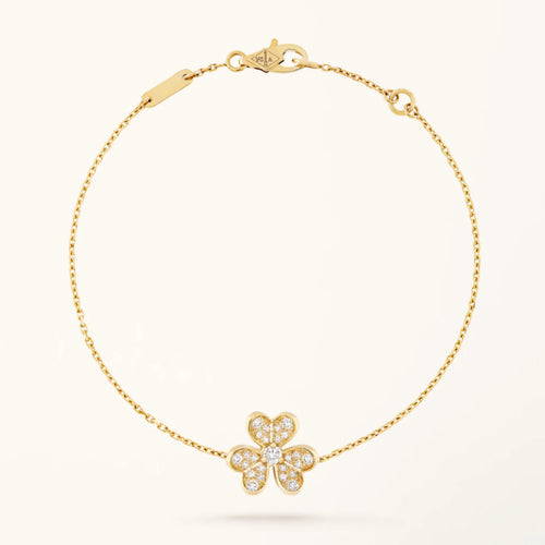 Gold Flower Bracelet for Women Pave Cubic Zirconia Mini Model Gift Jewelry