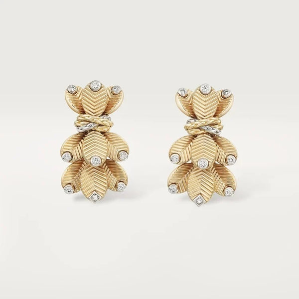Gold Crowned Botanica – Regal Leaf Earrings Celebrating Nature and Glamour