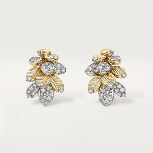Gold Dew in the Leaves – Diamond-Encrusted Botanical Earrings for Radiant Femininity