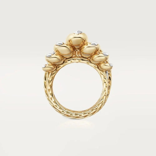 Gold Garden Of Graceful Layers – Leafy Ring Design With Interwoven Texture And Stones