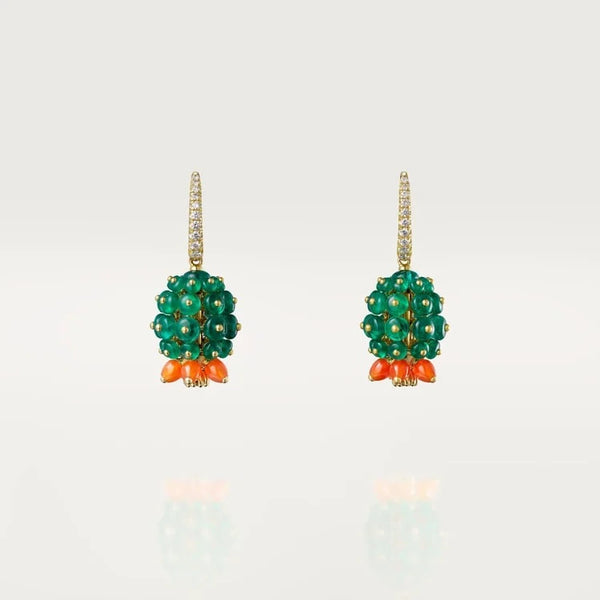 Gold Garden of Bloom – Beaded Fruit-Inspired Drop Earrings in Emerald and Flame