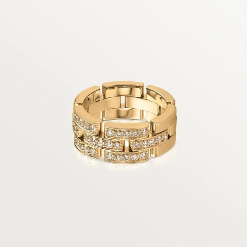 Gold Grid Of Brilliance – Architectural Ring With Layered Sparkle