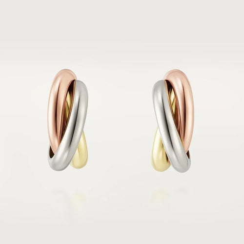 Gold Harmony of Three – Triple-Tone Interlinked Earrings for Timeless Elegance, classic model