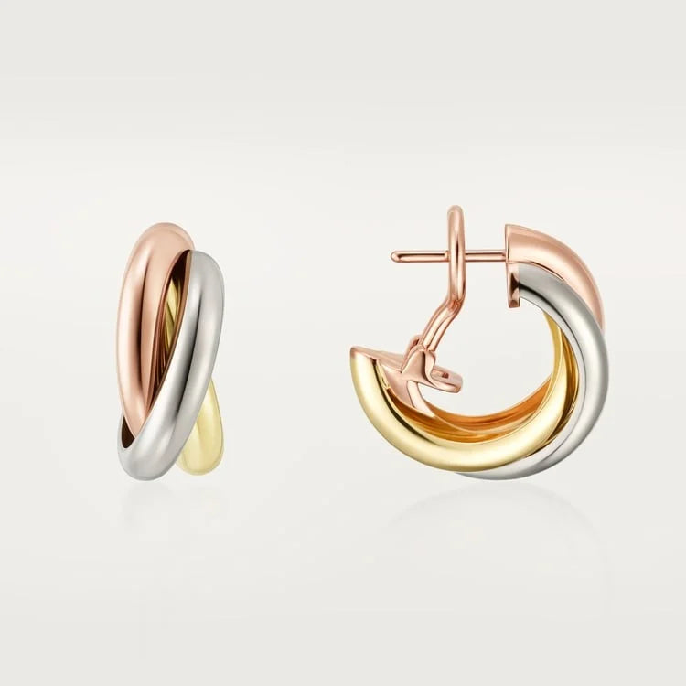 Gold Harmony of Three – Triple-Tone Interlinked Earrings for Timeless Elegance, classic model