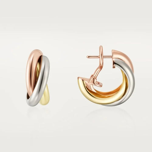 Gold Harmony of Three – Triple-Tone Interlinked Earrings for Timeless Elegance, classic model