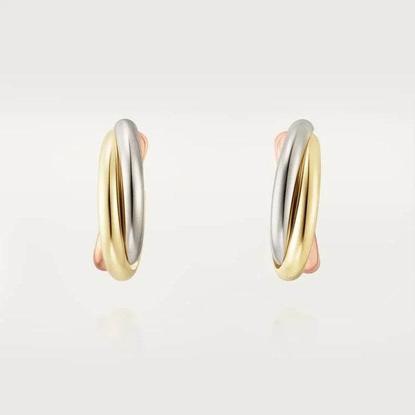 Gold Harmony of Three – Triple-Tone Interlinked Earrings for Timeless Elegance, mini model