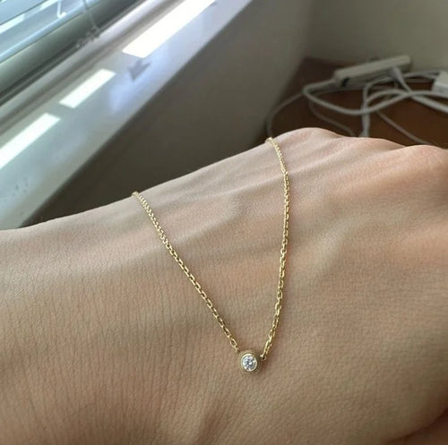Gold Light of Simplicity – Minimalist Solitaire Necklace with Single Crystal Center, small model