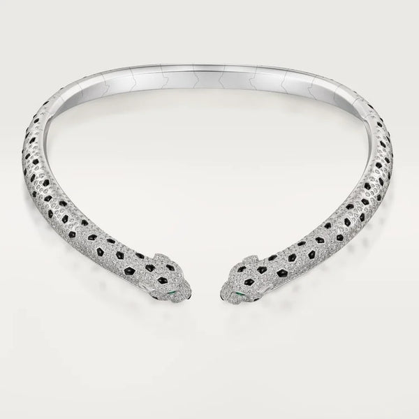 White Gold Majesty of the Wild – Diamond Panther Torque Necklace for Bold Elegance