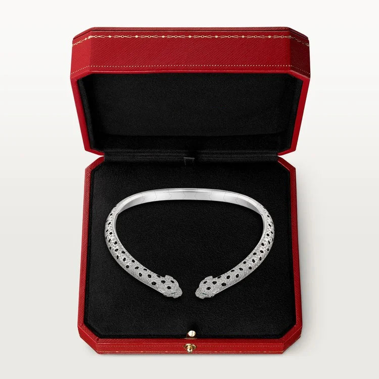 White Gold Majesty of the Wild – Diamond Panther Torque Necklace for Bold Elegance