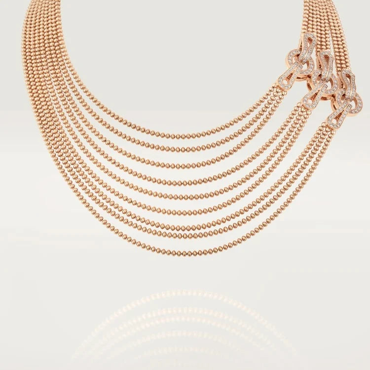 Pink Gold Queen’s Cascade – Layered Beaded Statement Necklace with Crystal Embellishments, medium model
