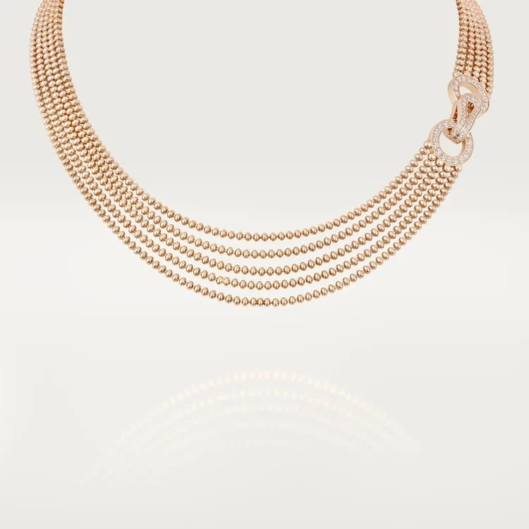 Pink Gold Queen’s Cascade – Layered Beaded Statement Necklace with Crystal Embellishments, small model