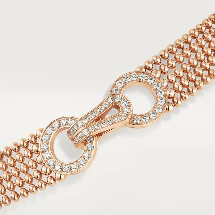 Pink Gold Queen’s Cascade – Layered Beaded Statement Necklace with Crystal Embellishments, small model