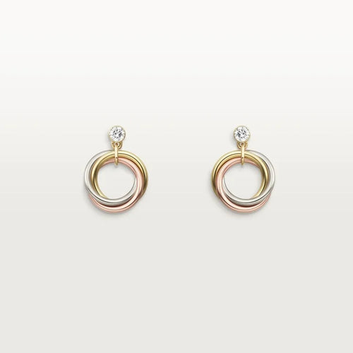 Gold Wholeness in Motion – Sculptural Tricolor Earrings with Radiant Crystal Accent