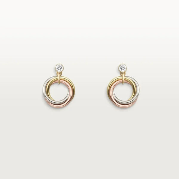 Gold Wholeness in Motion – Sculptural Tricolor Earrings with Radiant Crystal Accent