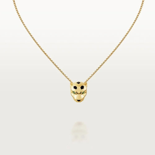 Golden Gaze of Strength – Modern Necklace with Panther Head and Piercing Gem Eyes