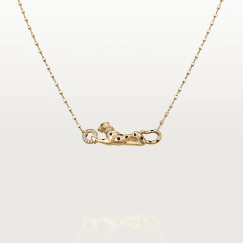 Golden Huntress – Fierce Leopard Necklace with Enamel Spots and Dazzling Accents