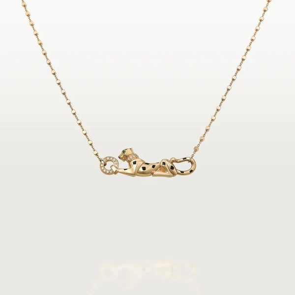 Golden Huntress – Fierce Leopard Necklace with Enamel Spots and Dazzling Accents